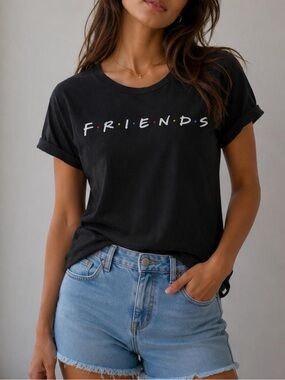 Friends TV Show Classic Logo Graphic Tee Black Size Small